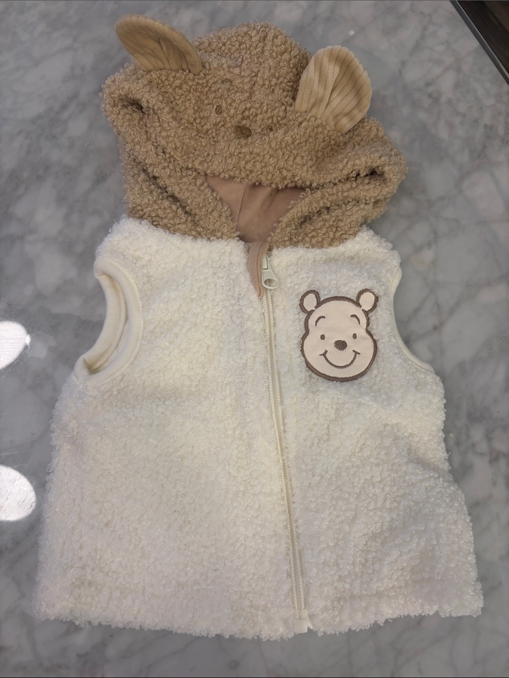 Disney Cream & Tan Sherpa Hooded Vest outfit shirt Winnie the Pooh ears